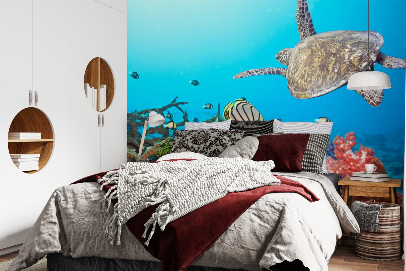 Fotobehang bewoners van het diepblauwe wateroppervlak