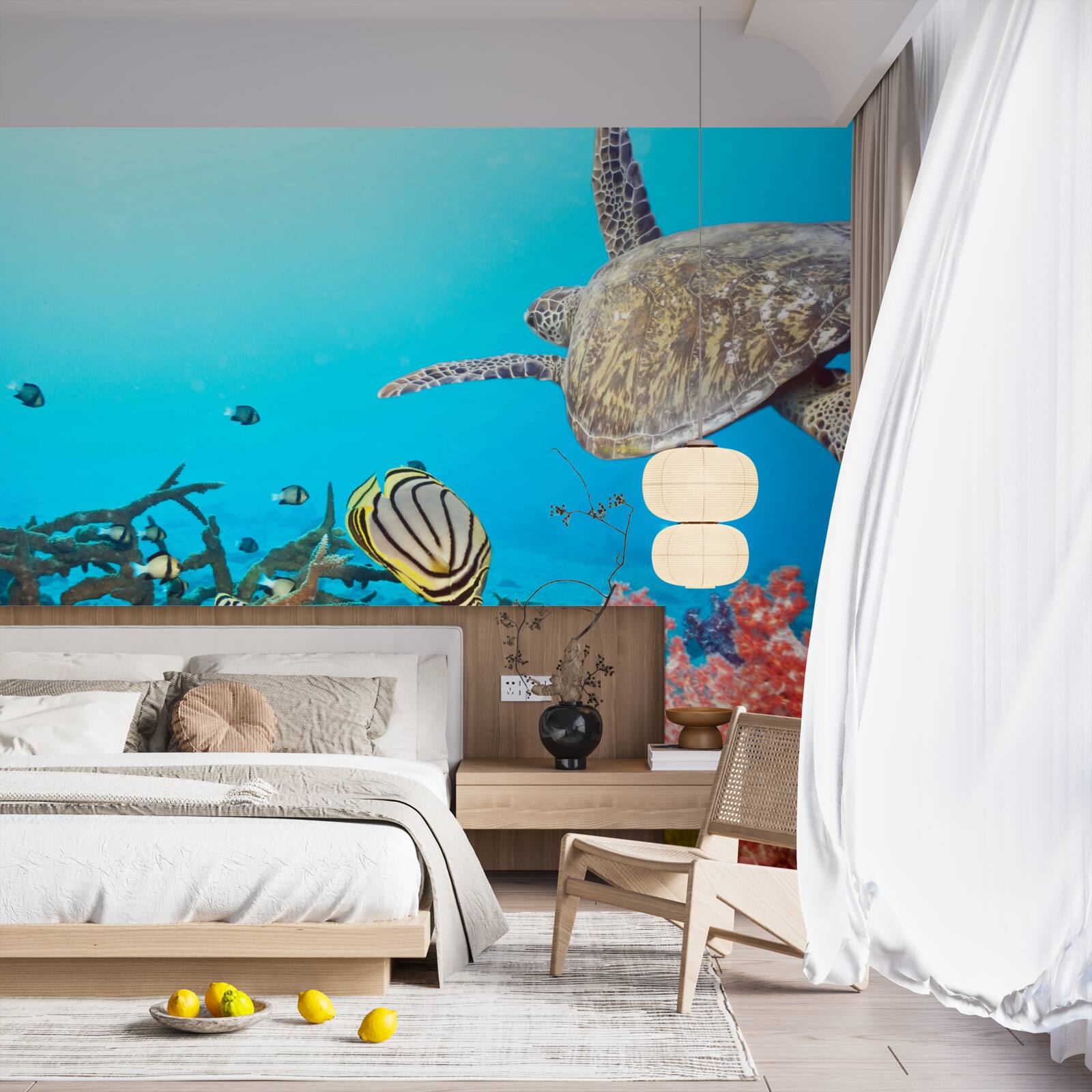 Fotobehang bewoners van het diepblauwe wateroppervlak