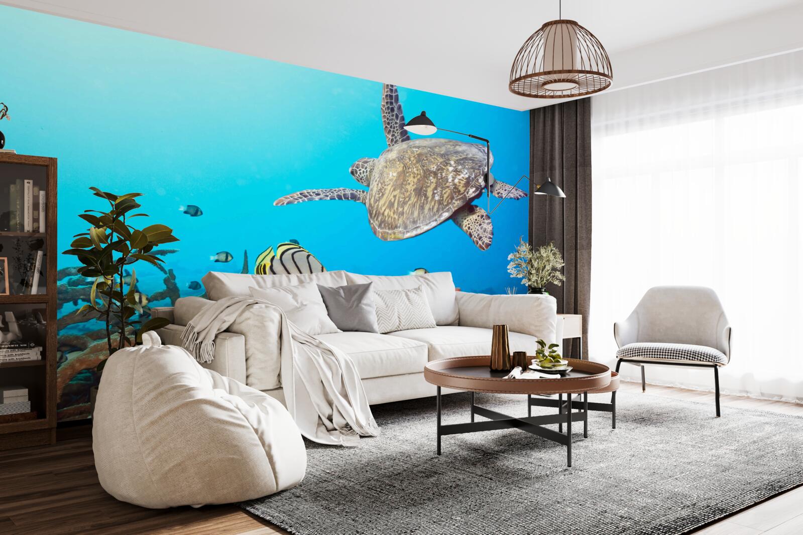 Fotobehang bewoners van het diepblauwe wateroppervlak