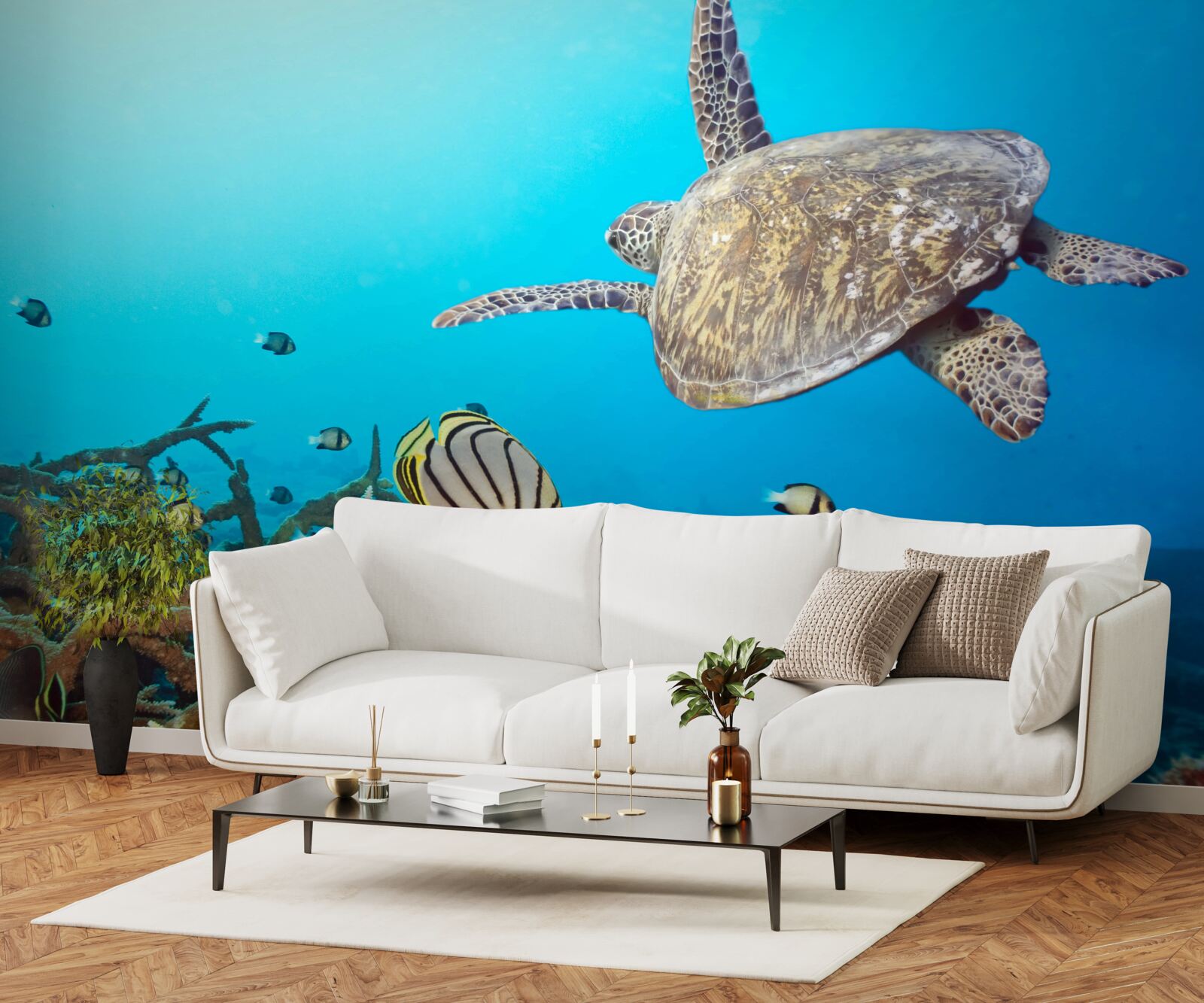 Fotobehang bewoners van het diepblauwe wateroppervlak