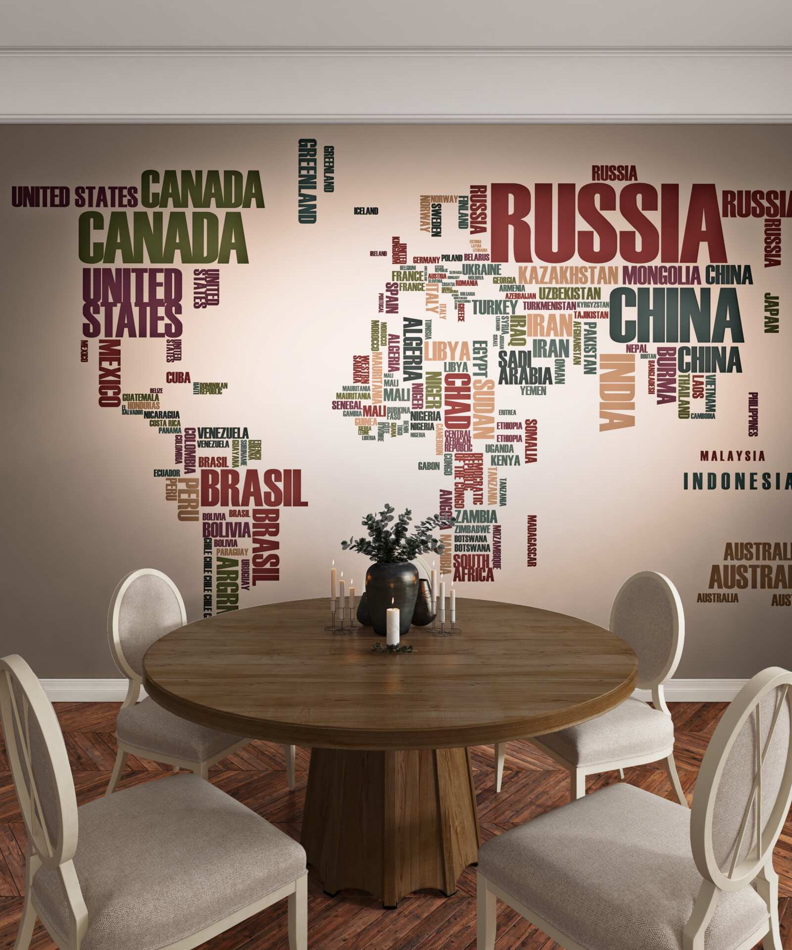 Fotobehang een wereldkaart met landnamen