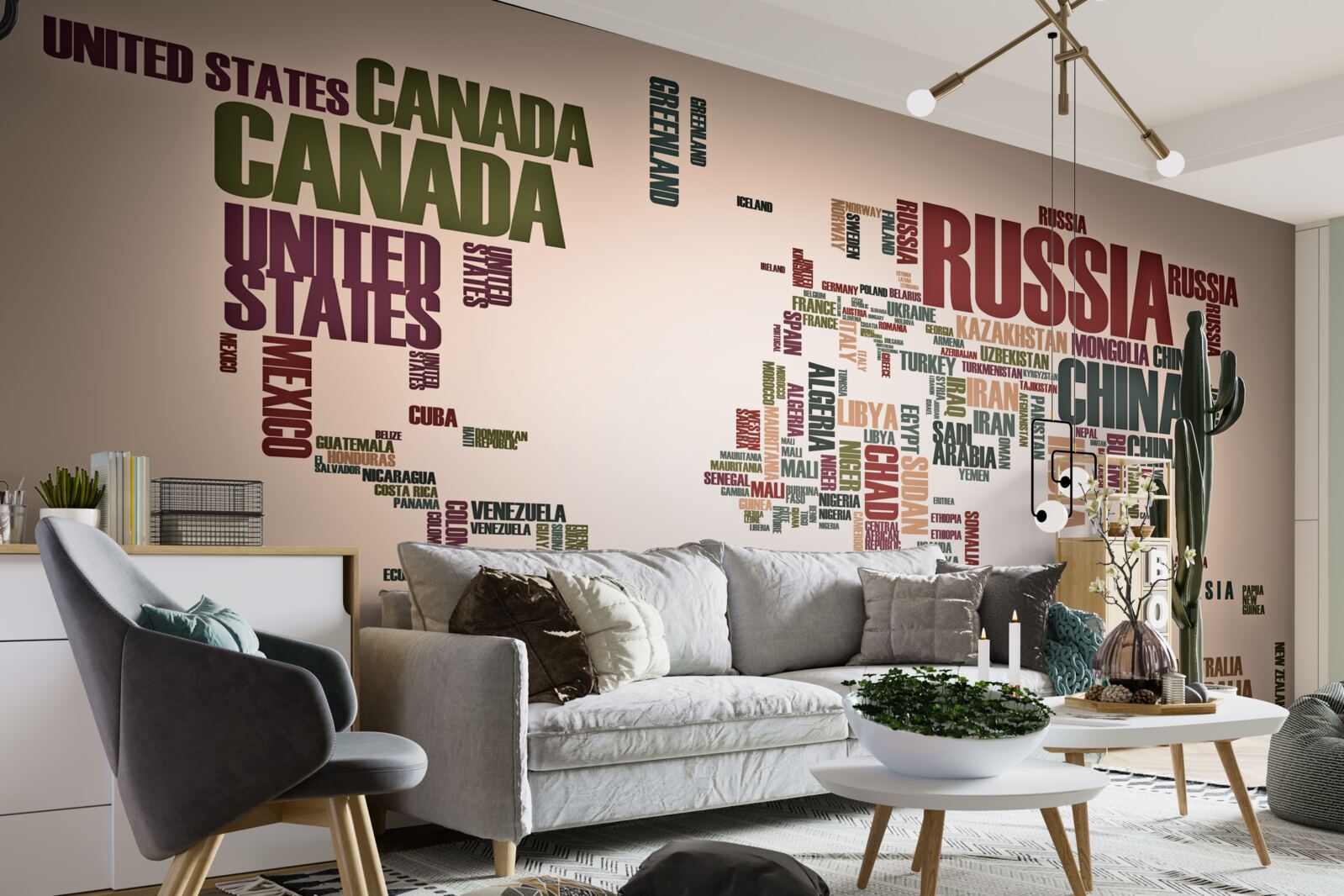 Fotobehang een wereldkaart met landnamen