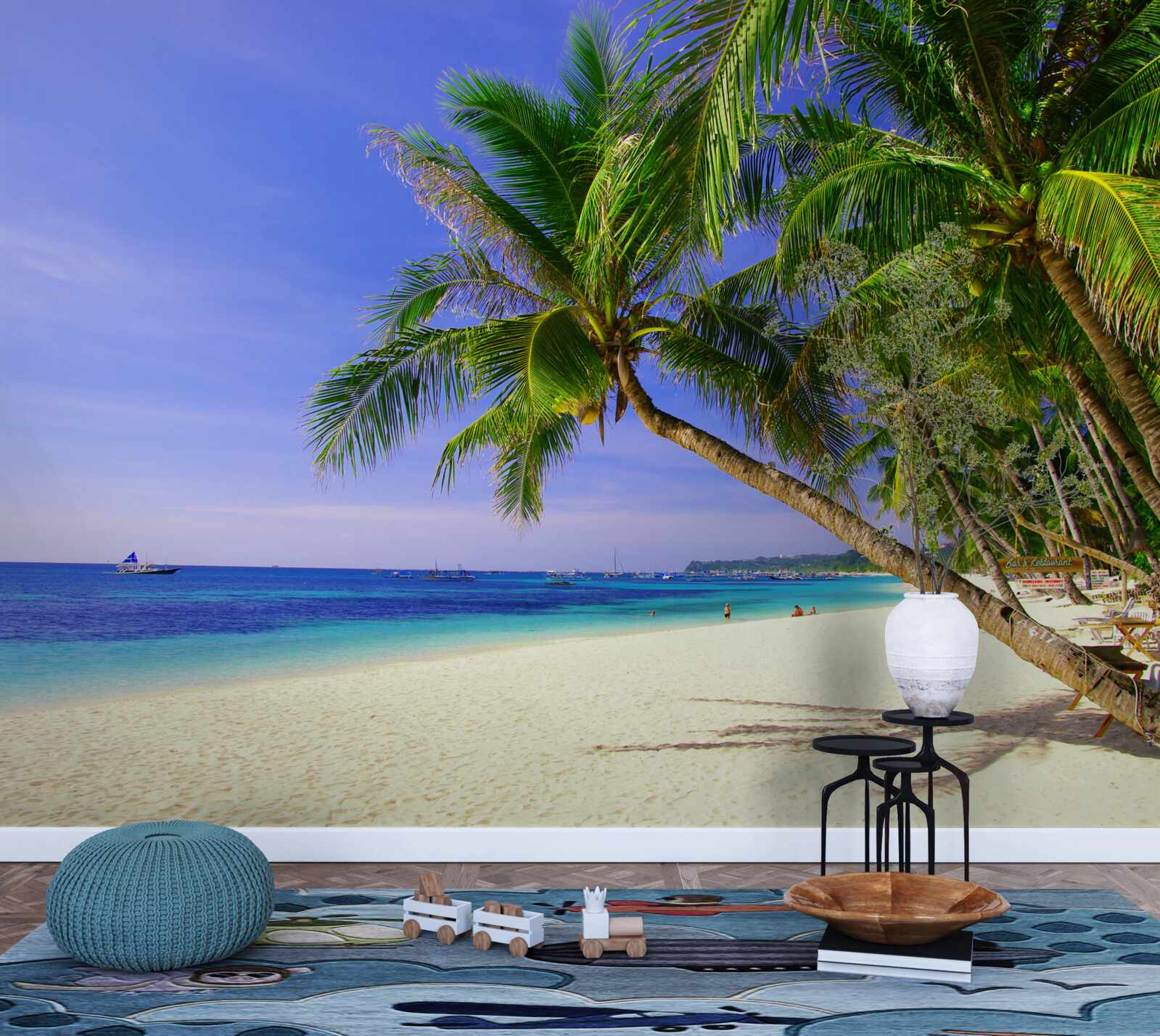 Fotobehang zandstranden met palmbomen en een kalme oceaan