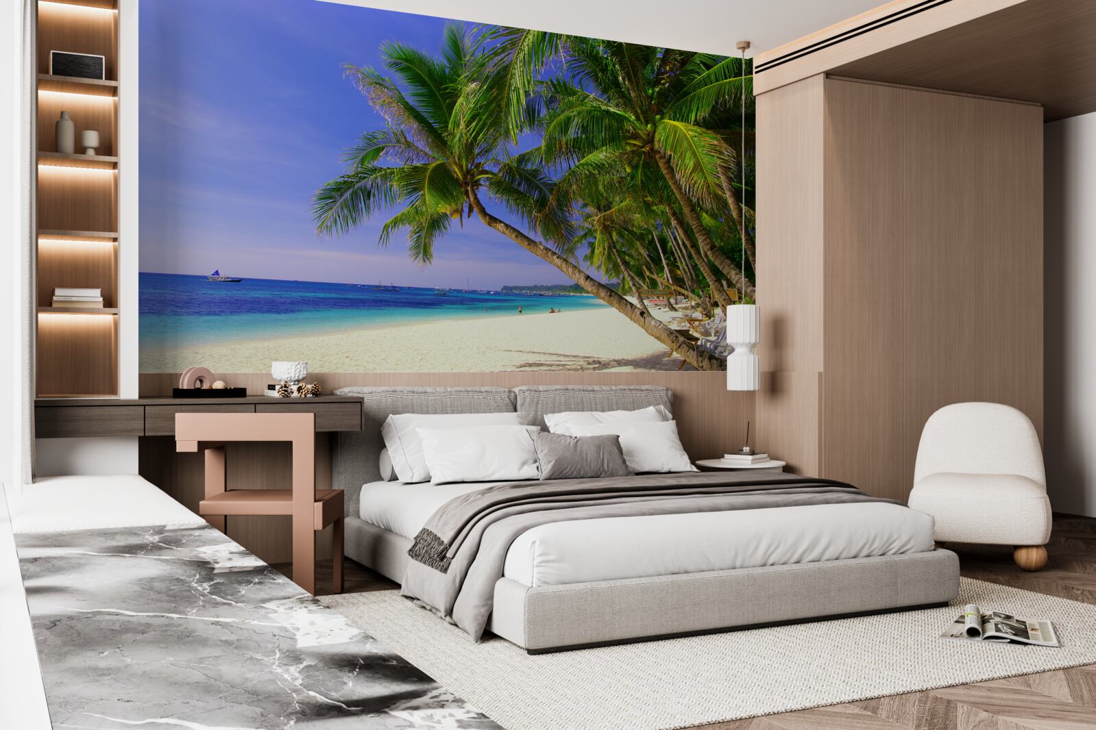 Fotobehang zandstranden met palmbomen en een kalme oceaan