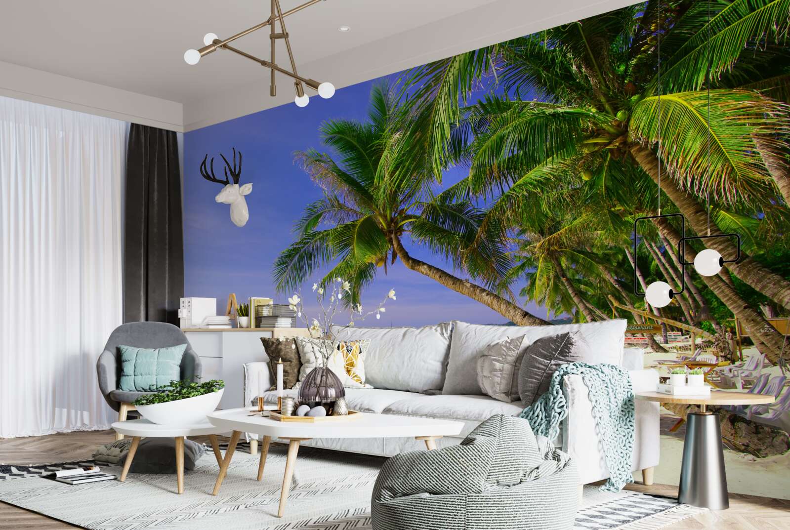 Fotobehang zandstranden met palmbomen en een kalme oceaan