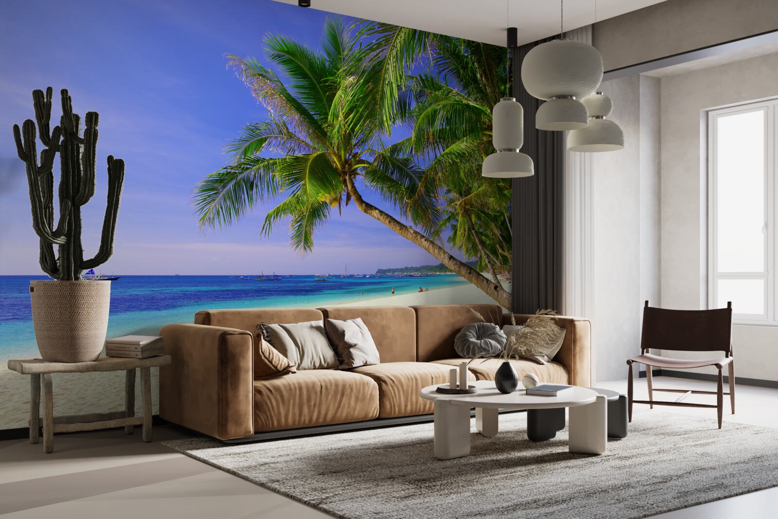 Fotobehang zandstranden met palmbomen en een kalme oceaan