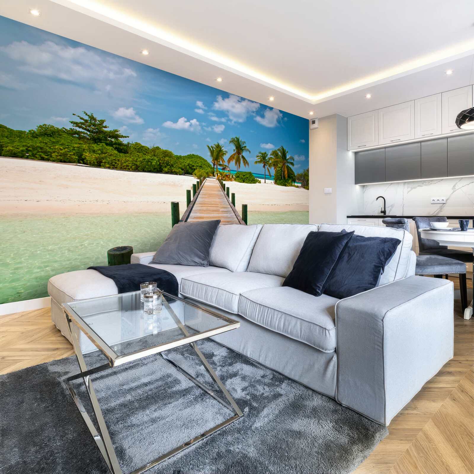 Fotobehang houten pier aan tropische kust