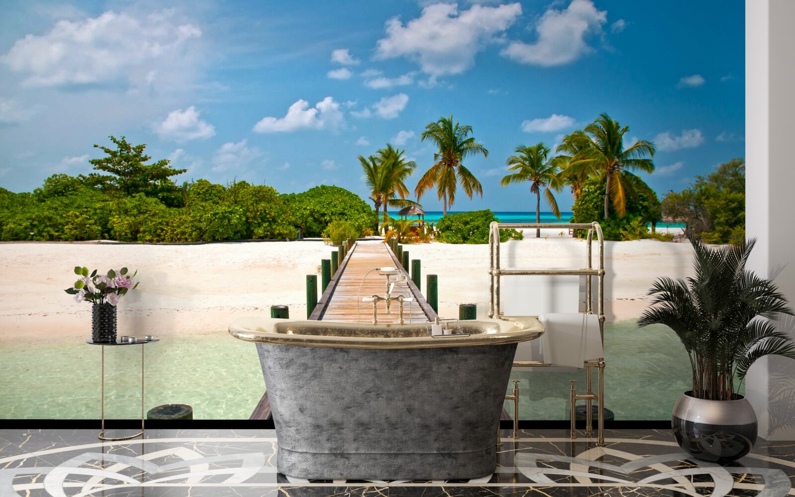 Fotobehang houten pier aan tropische kust