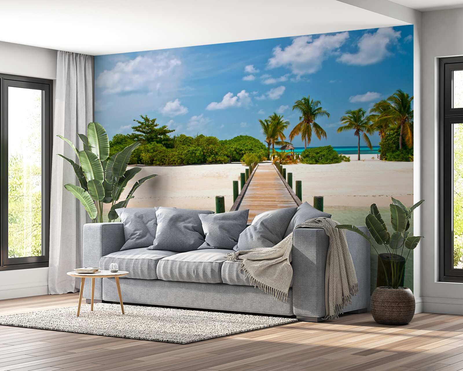 Fotobehang houten pier aan tropische kust