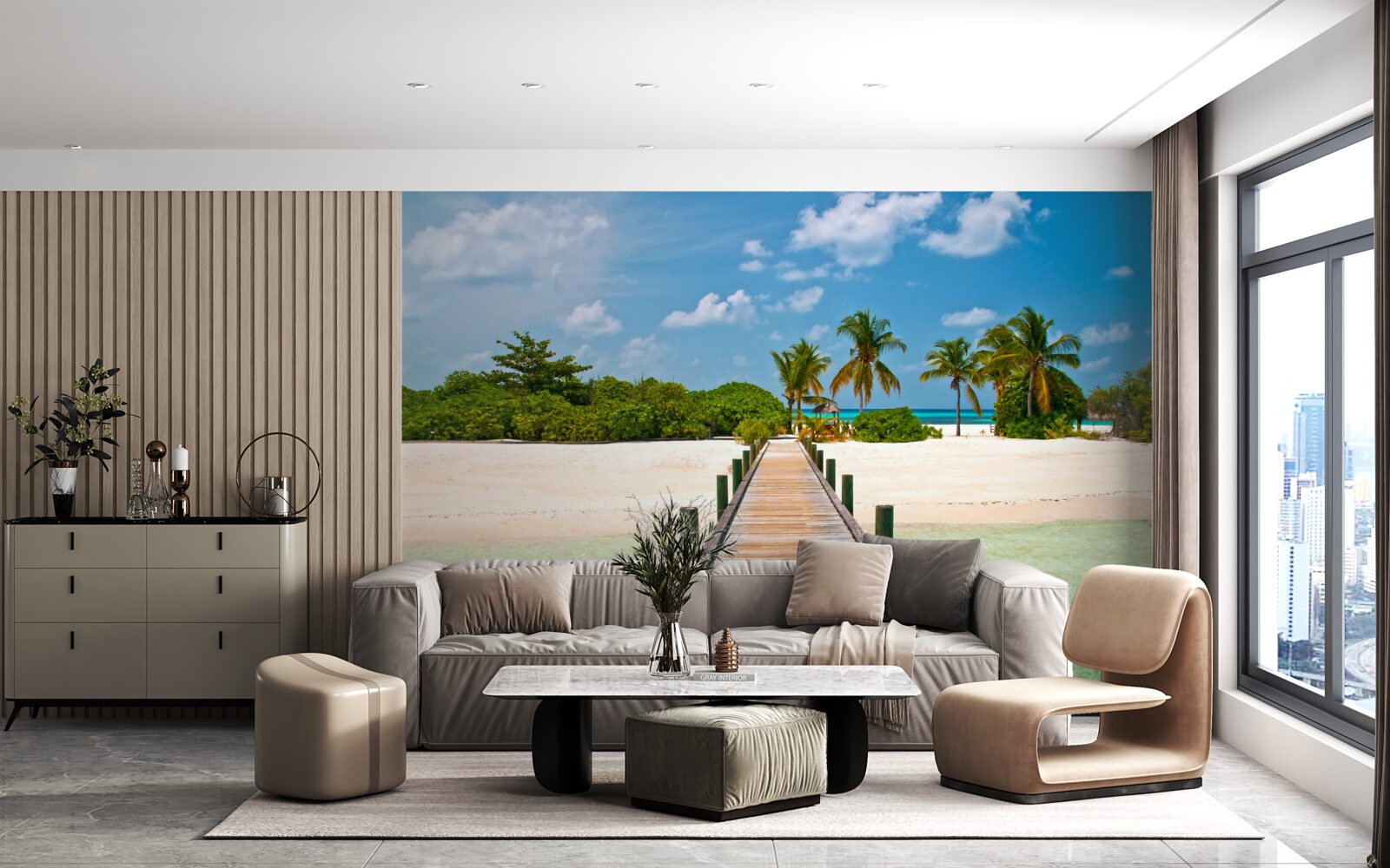 Fotobehang houten pier aan tropische kust