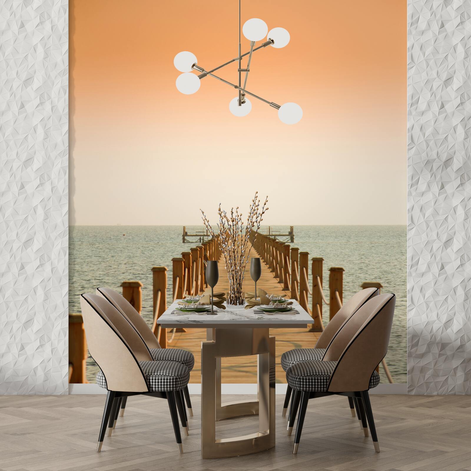 Fotobehang promenade naar de zee bij zonsondergang