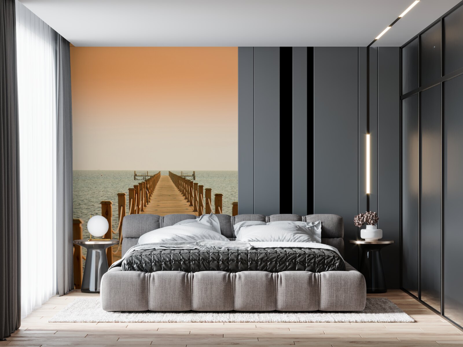 Fotobehang promenade naar de zee bij zonsondergang