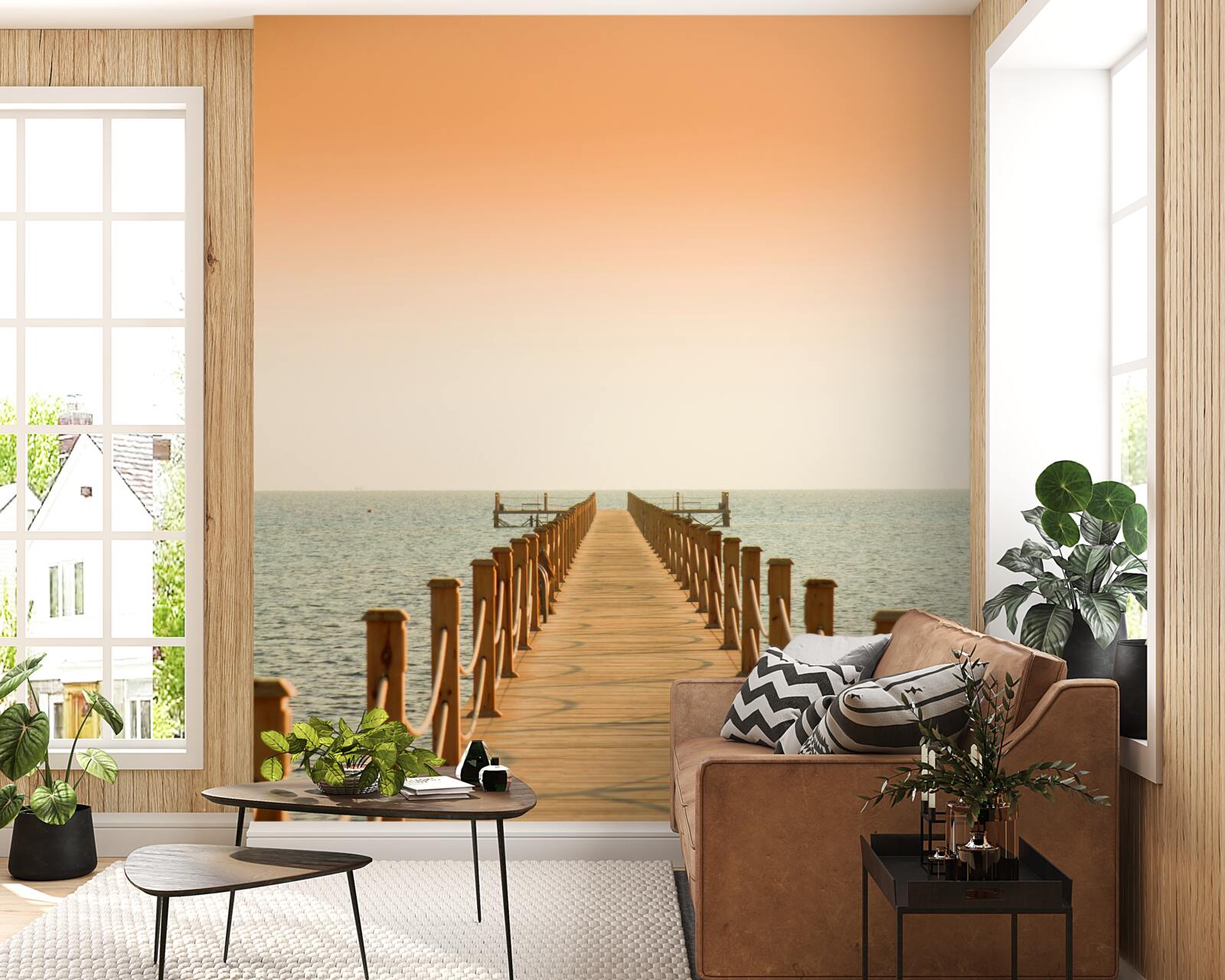 Fotobehang promenade naar de zee bij zonsondergang