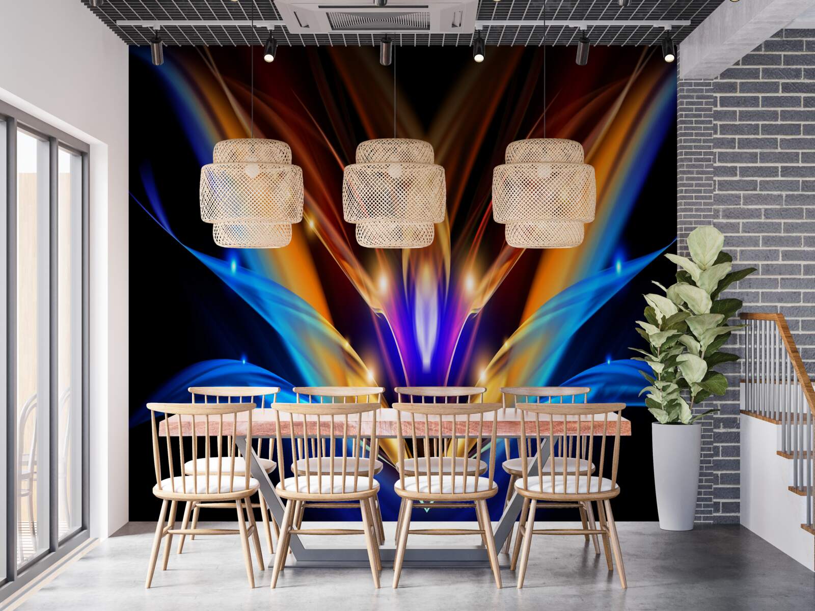 Fotobehang lotus in het donker in een abstracte stijl