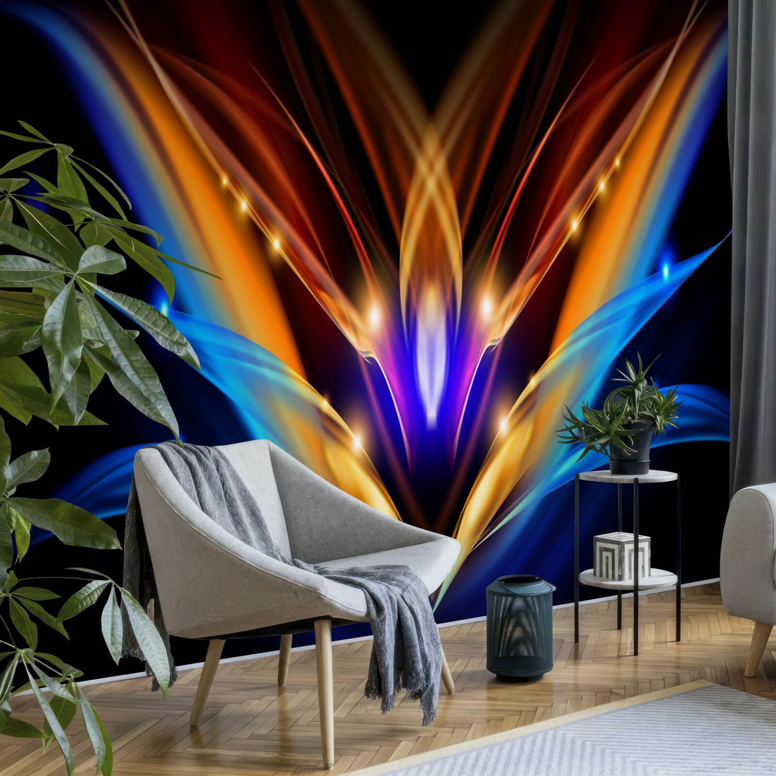 Fotobehang lotus in het donker in een abstracte stijl