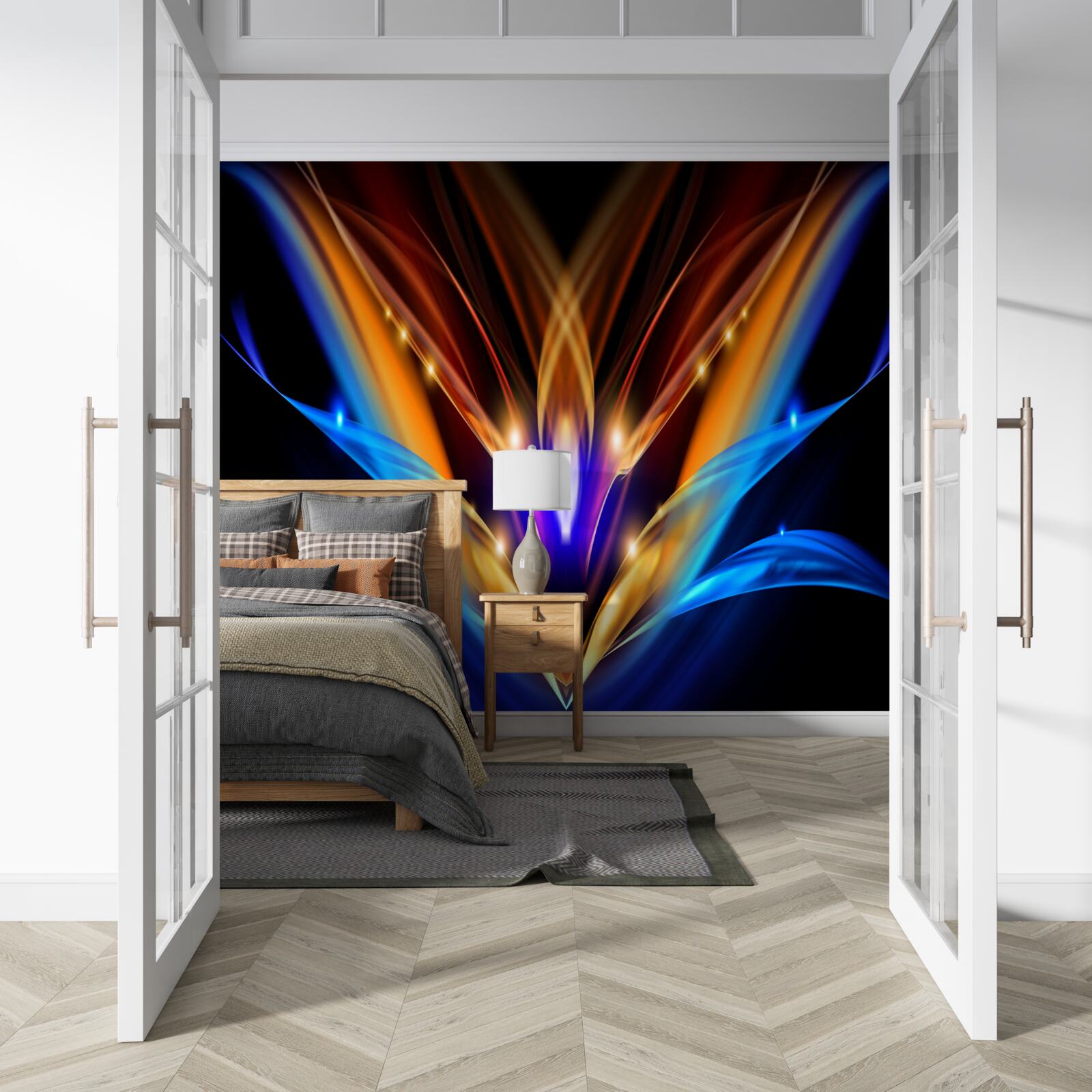 Fotobehang lotus in het donker in een abstracte stijl