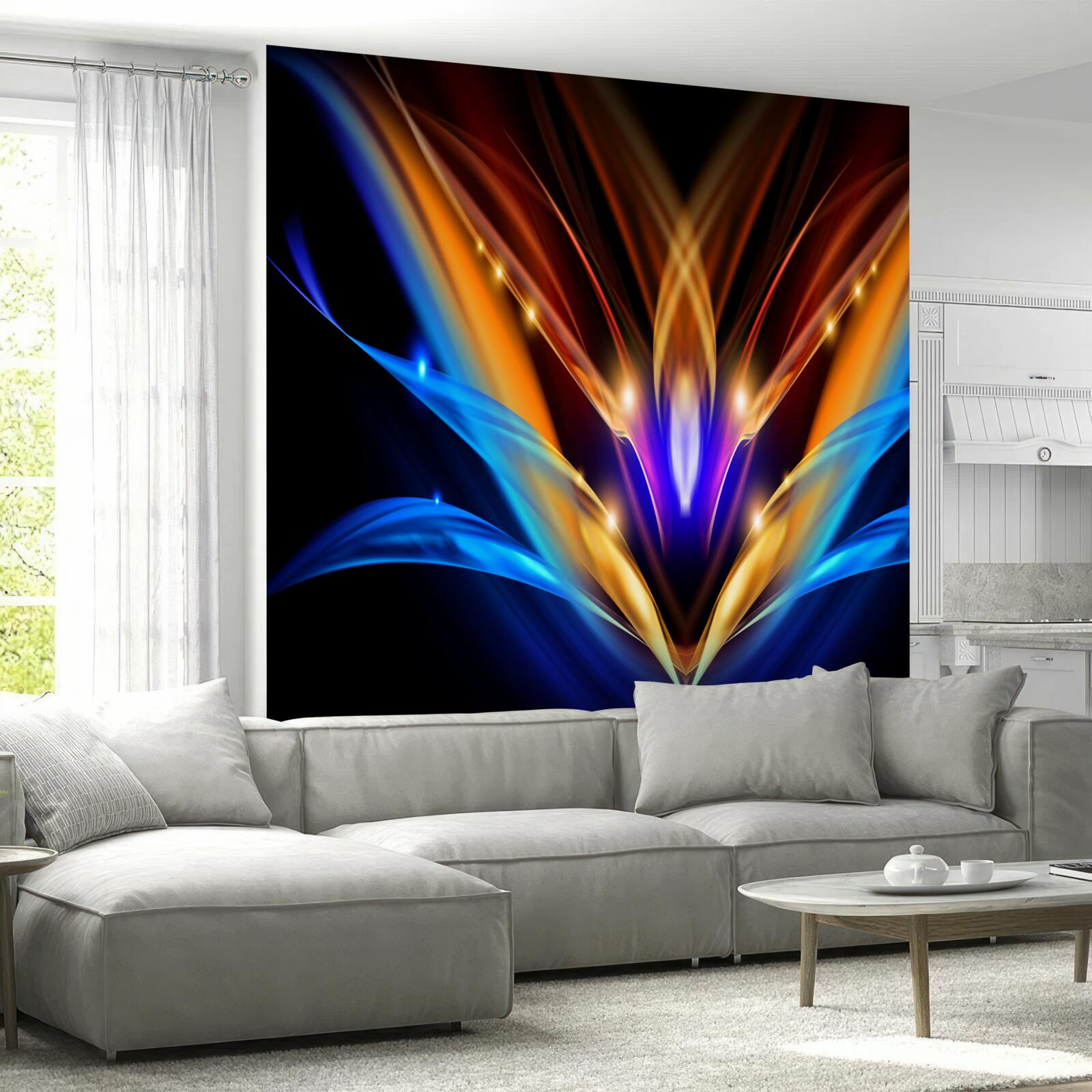 Fotobehang lotus in het donker in een abstracte stijl