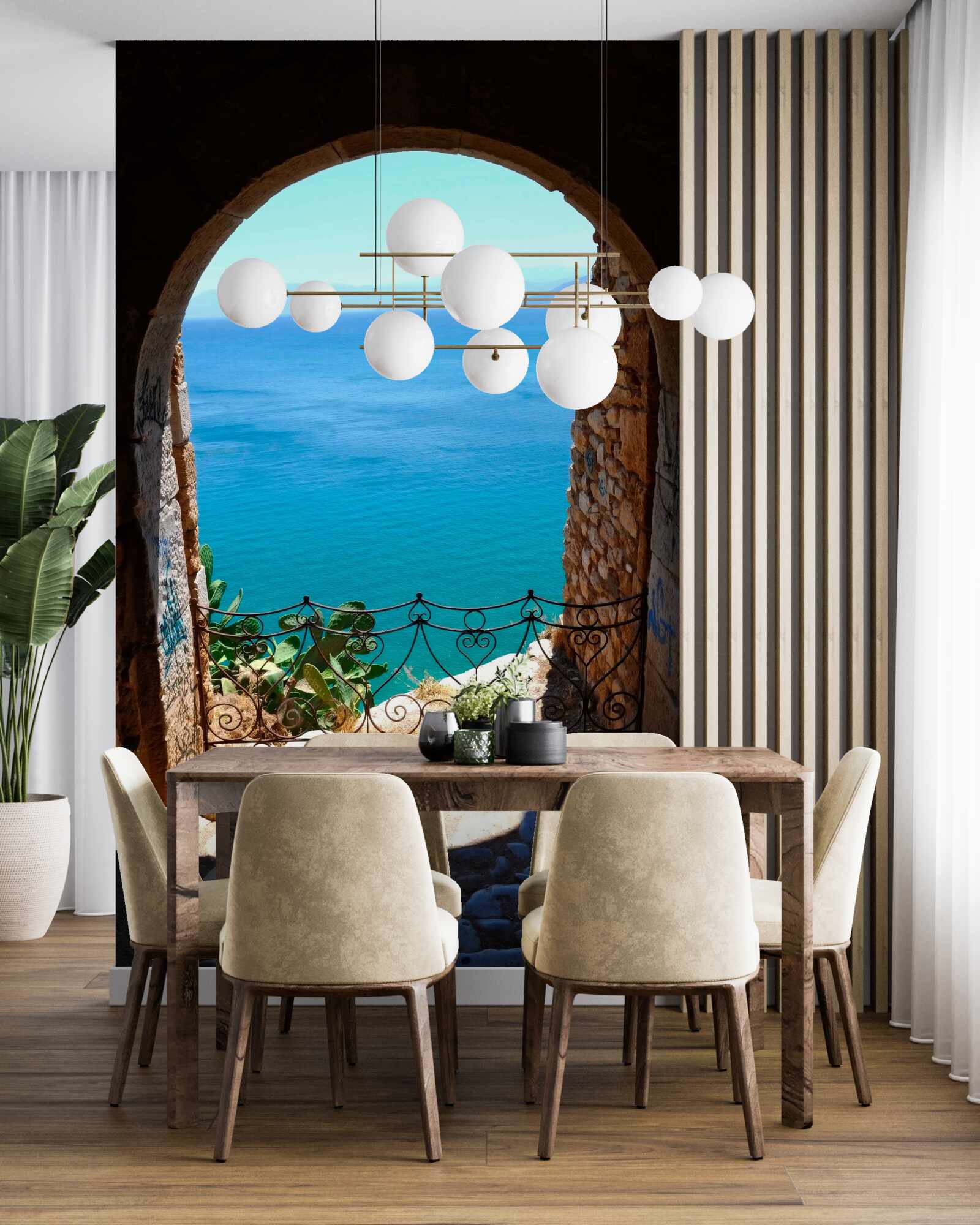 Fotobehang stenen boog die naar de zee leidt