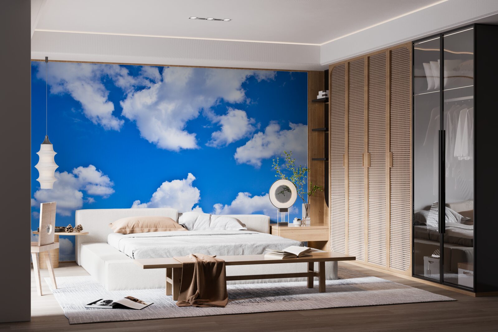 Fotobehang wolken drijven in de blauwe lucht