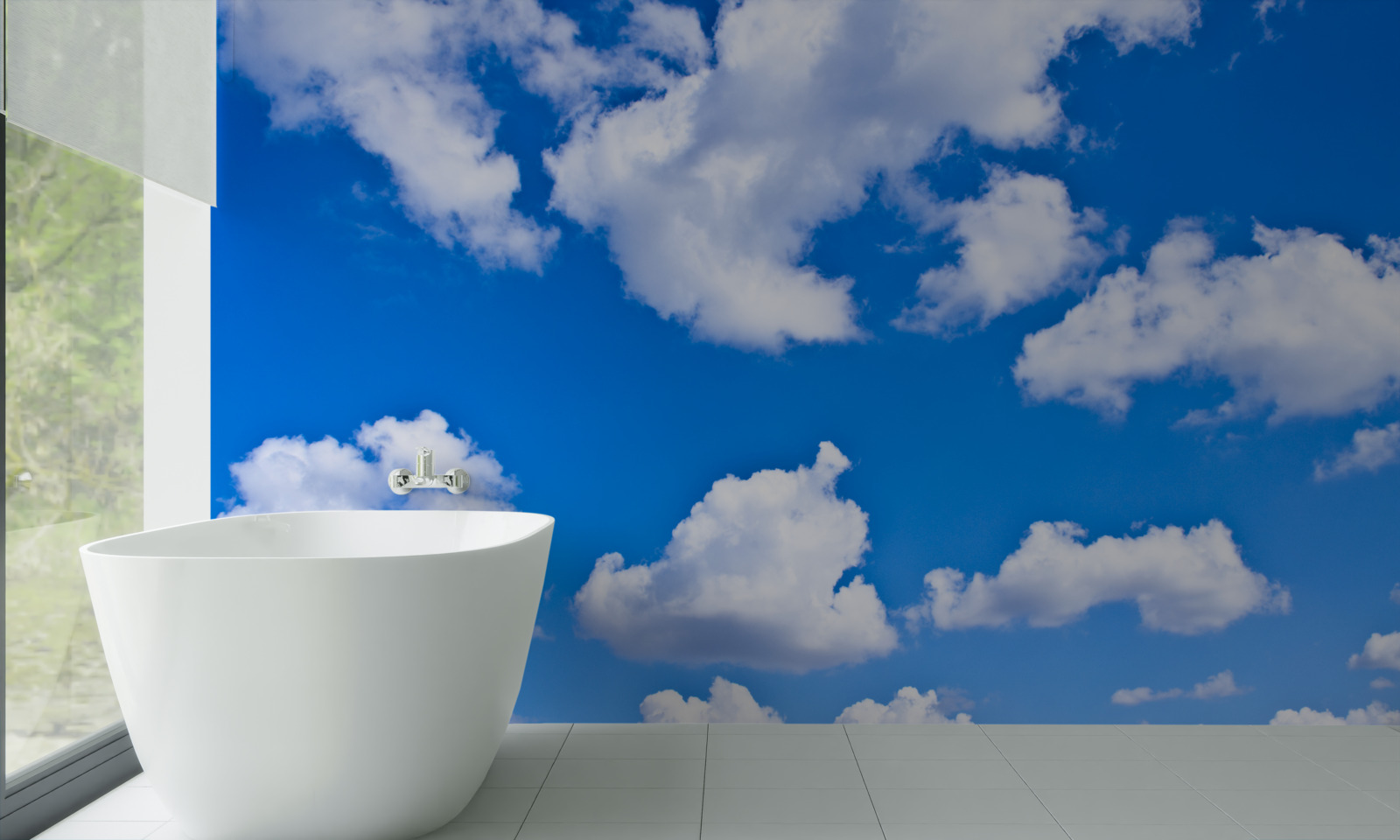 Fotobehang wolken drijven in de blauwe lucht