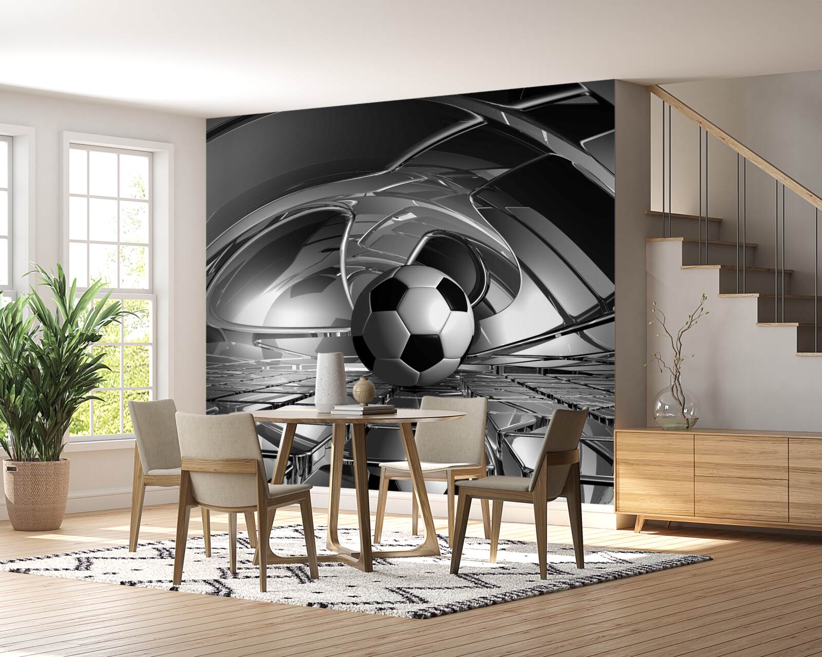 Fotobehang voetbal op een glazen oppervlak