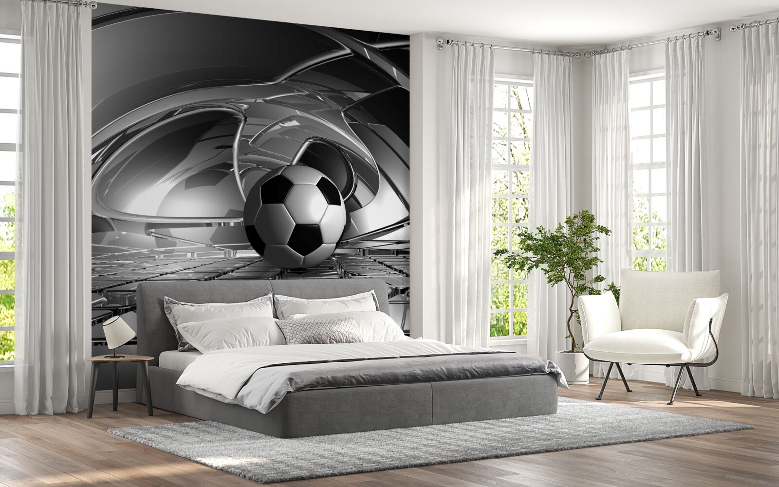 Fotobehang voetbal op een glazen oppervlak