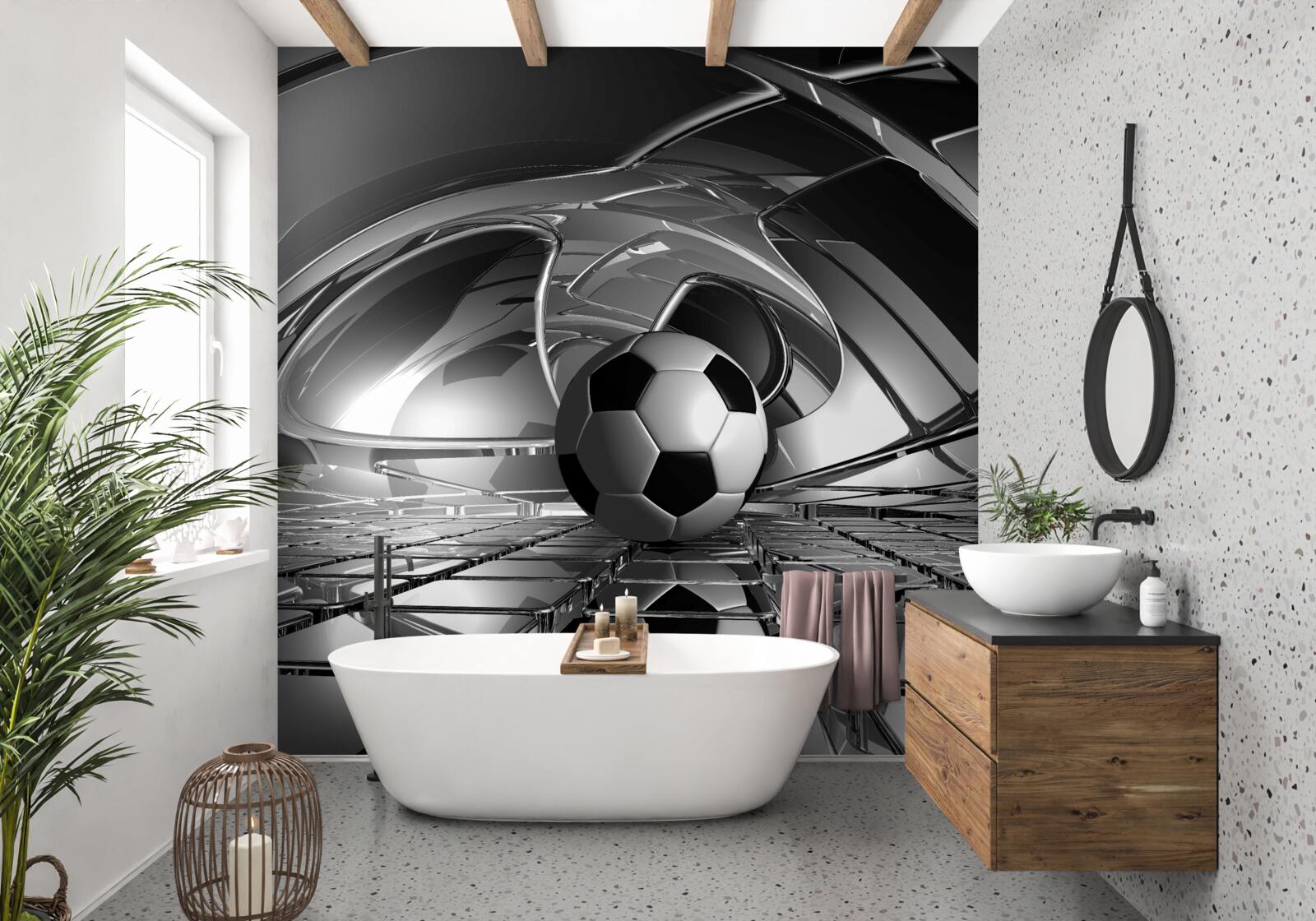 Fotobehang voetbal op een glazen oppervlak