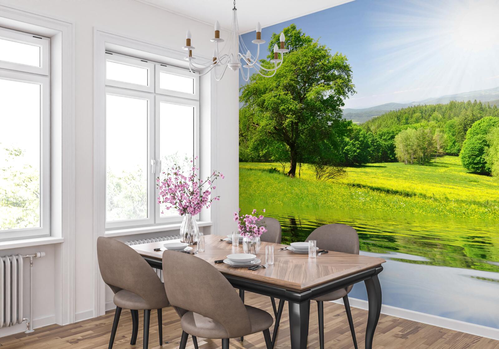 Fotobehang een heldere dag op een zonnige weide