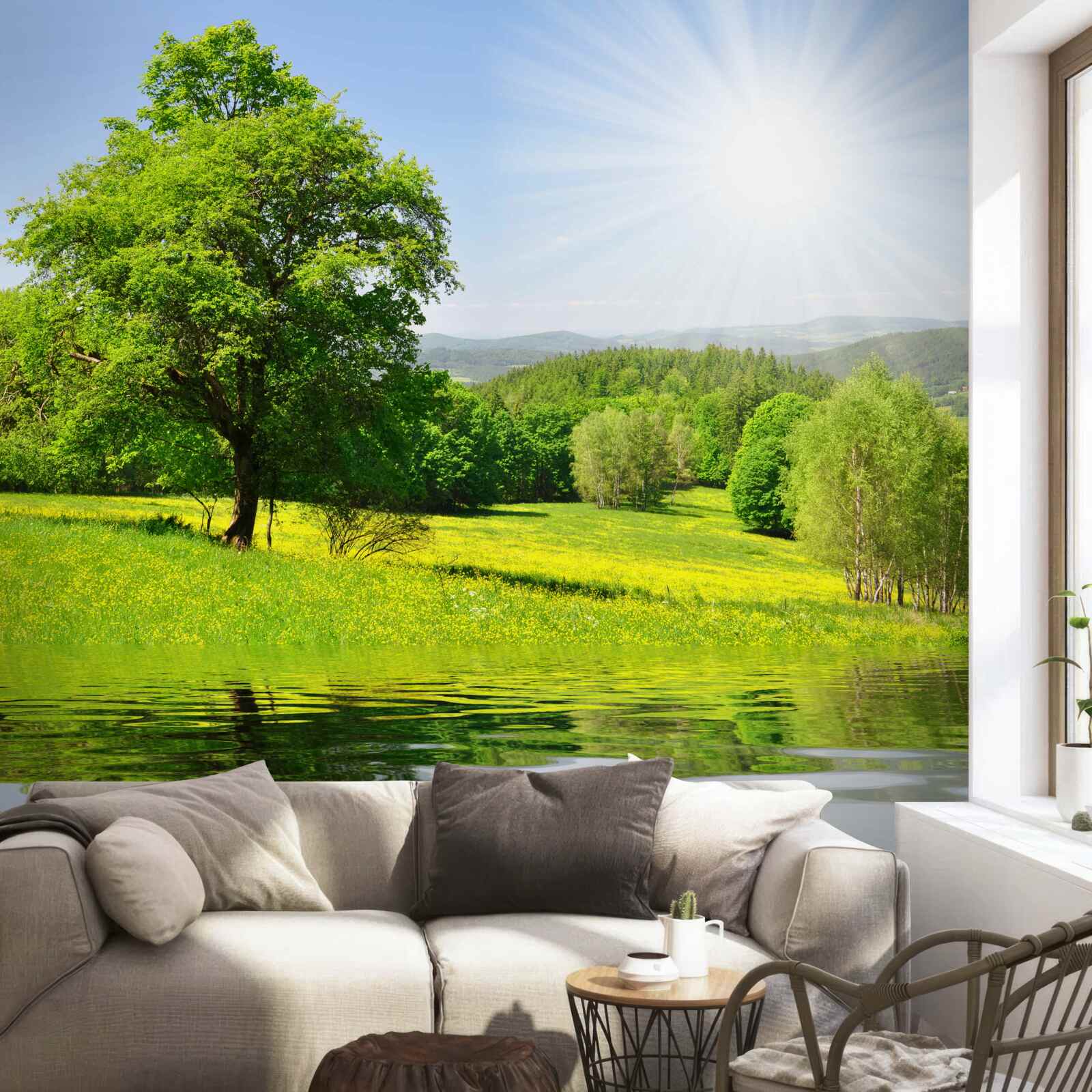 Fotobehang een heldere dag op een zonnige weide