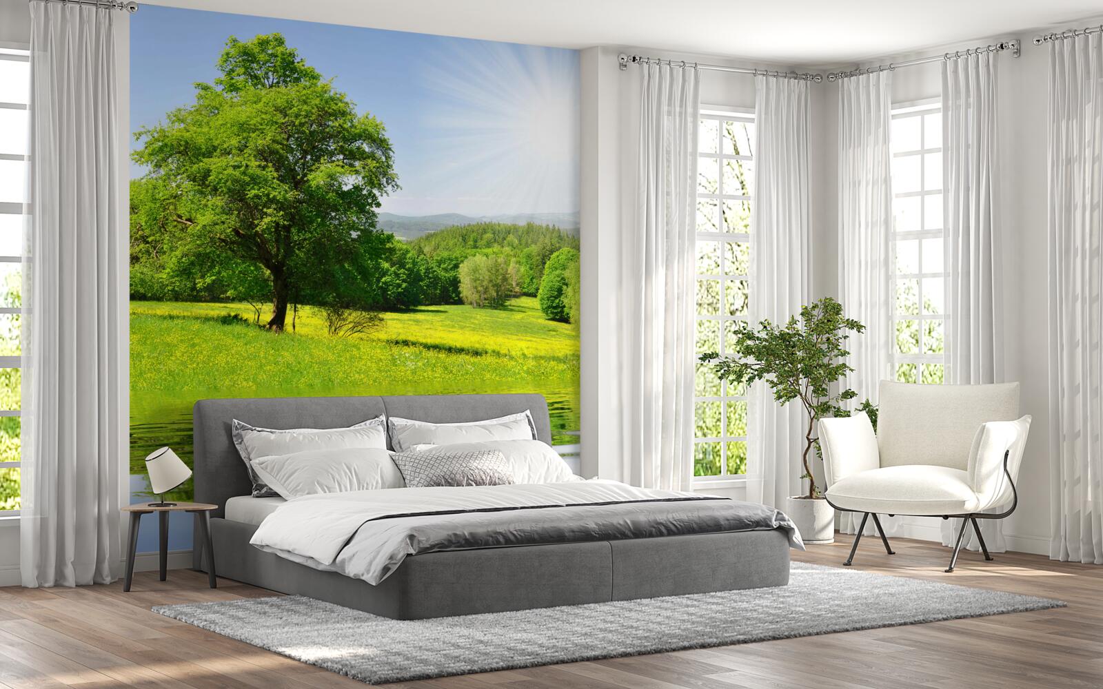 Fotobehang een heldere dag op een zonnige weide