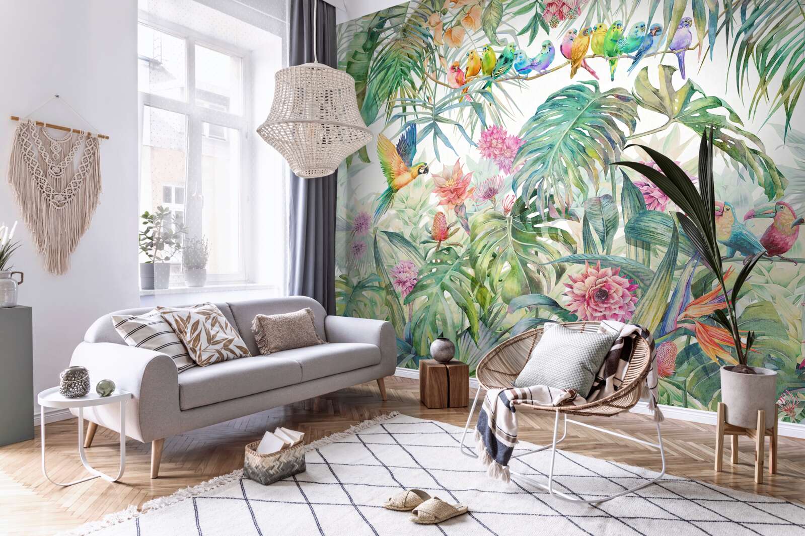 Fotobehang vogels op exotische planten