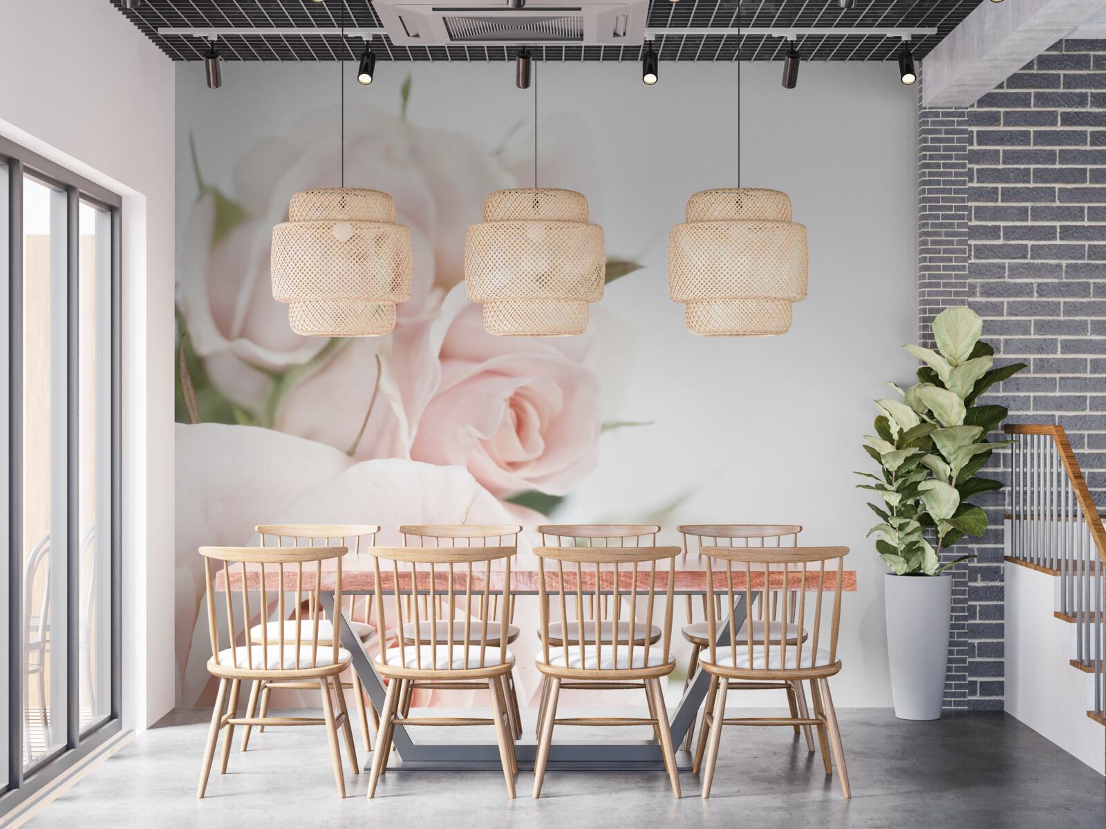 Fotobehang boeket van delicate rozen in lichte tinten