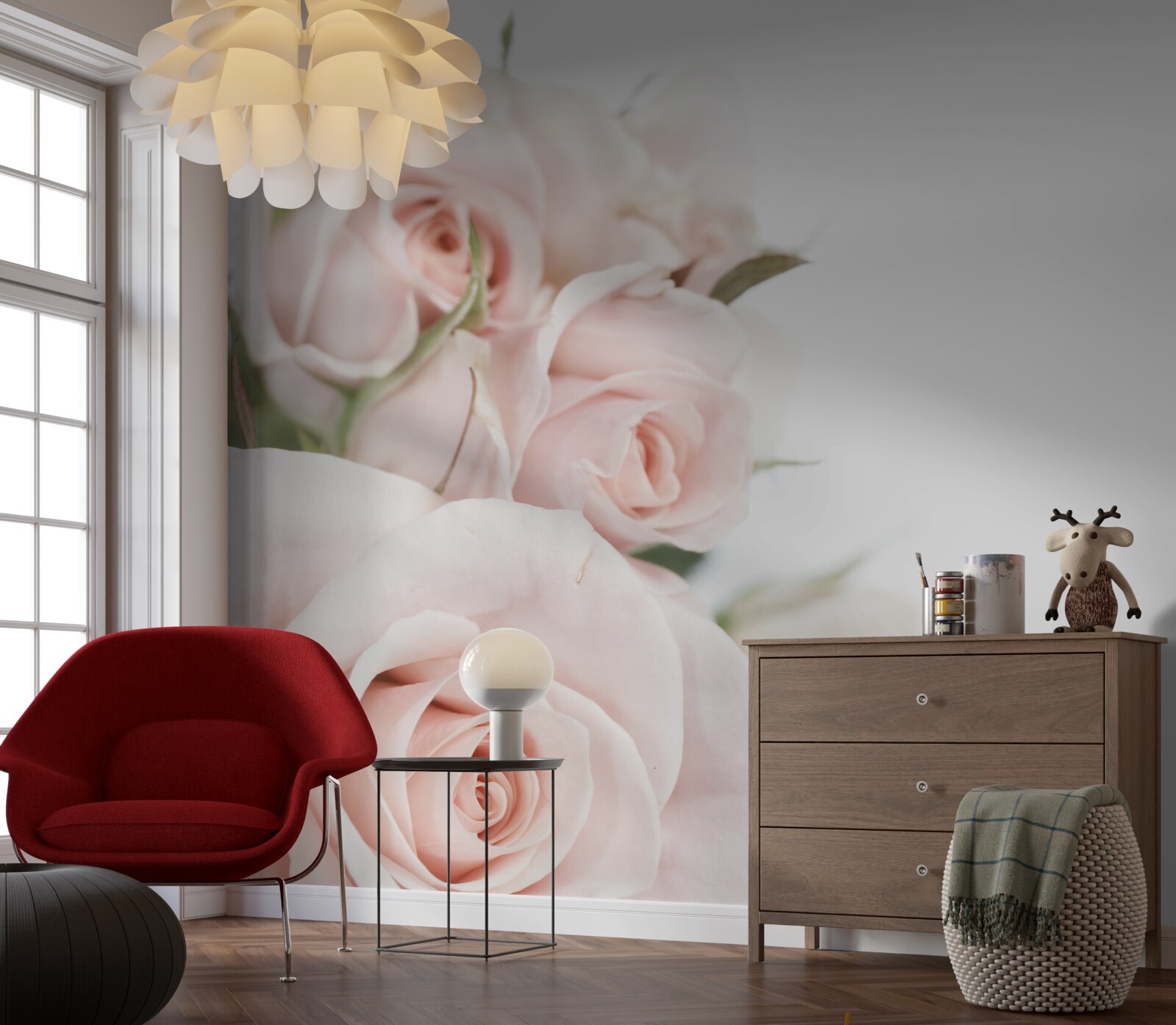 Fotobehang boeket van delicate rozen in lichte tinten