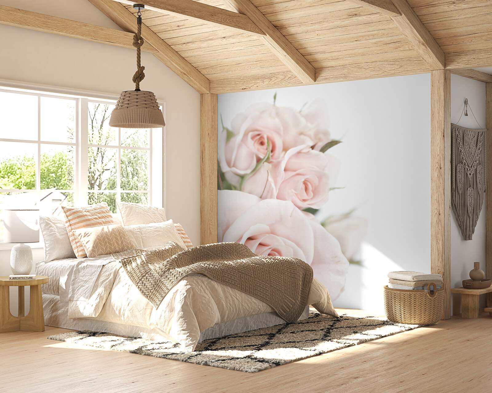 Fotobehang boeket van delicate rozen in lichte tinten