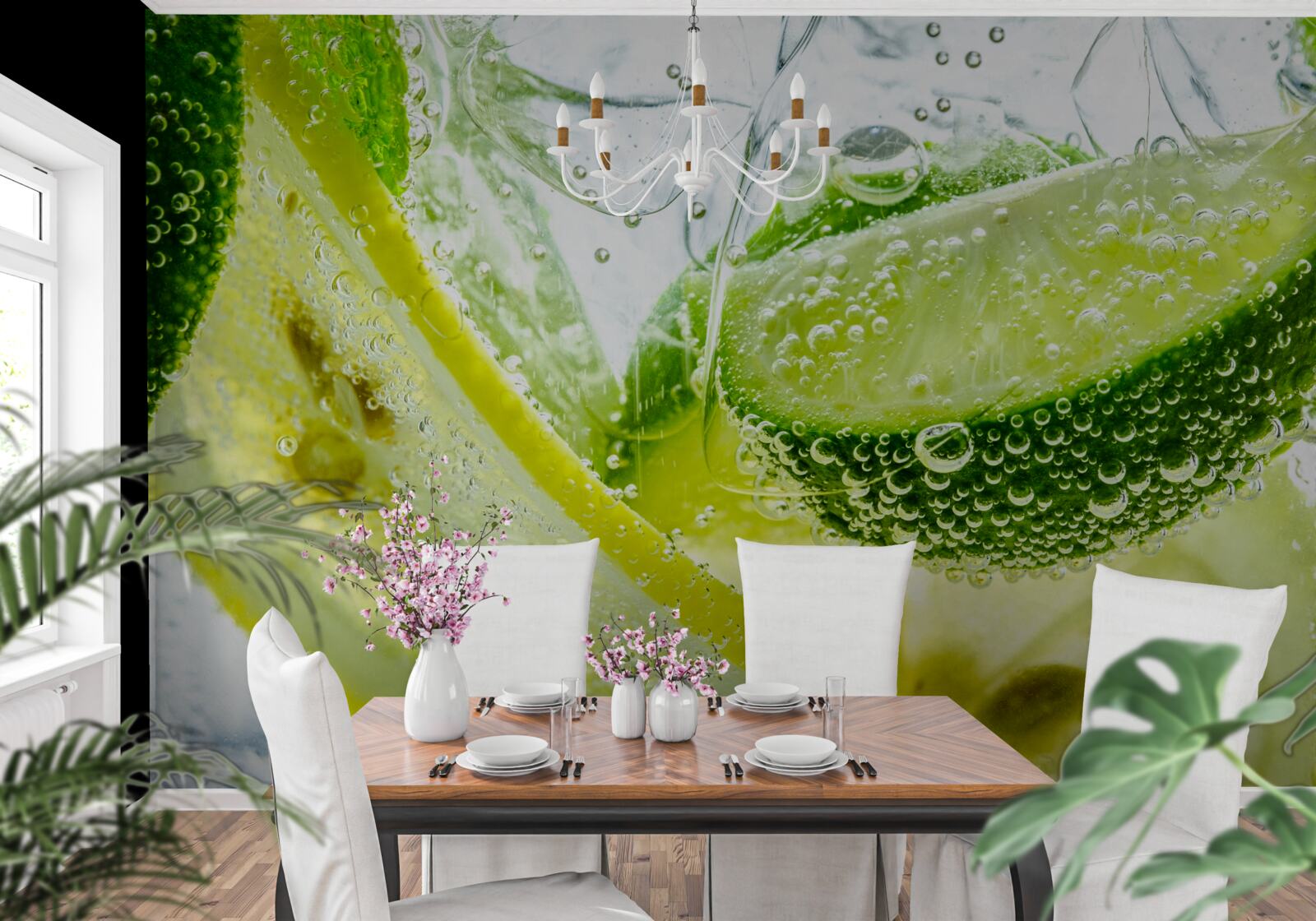 Fotobehang schijfjes citroen en limoen in een glas water