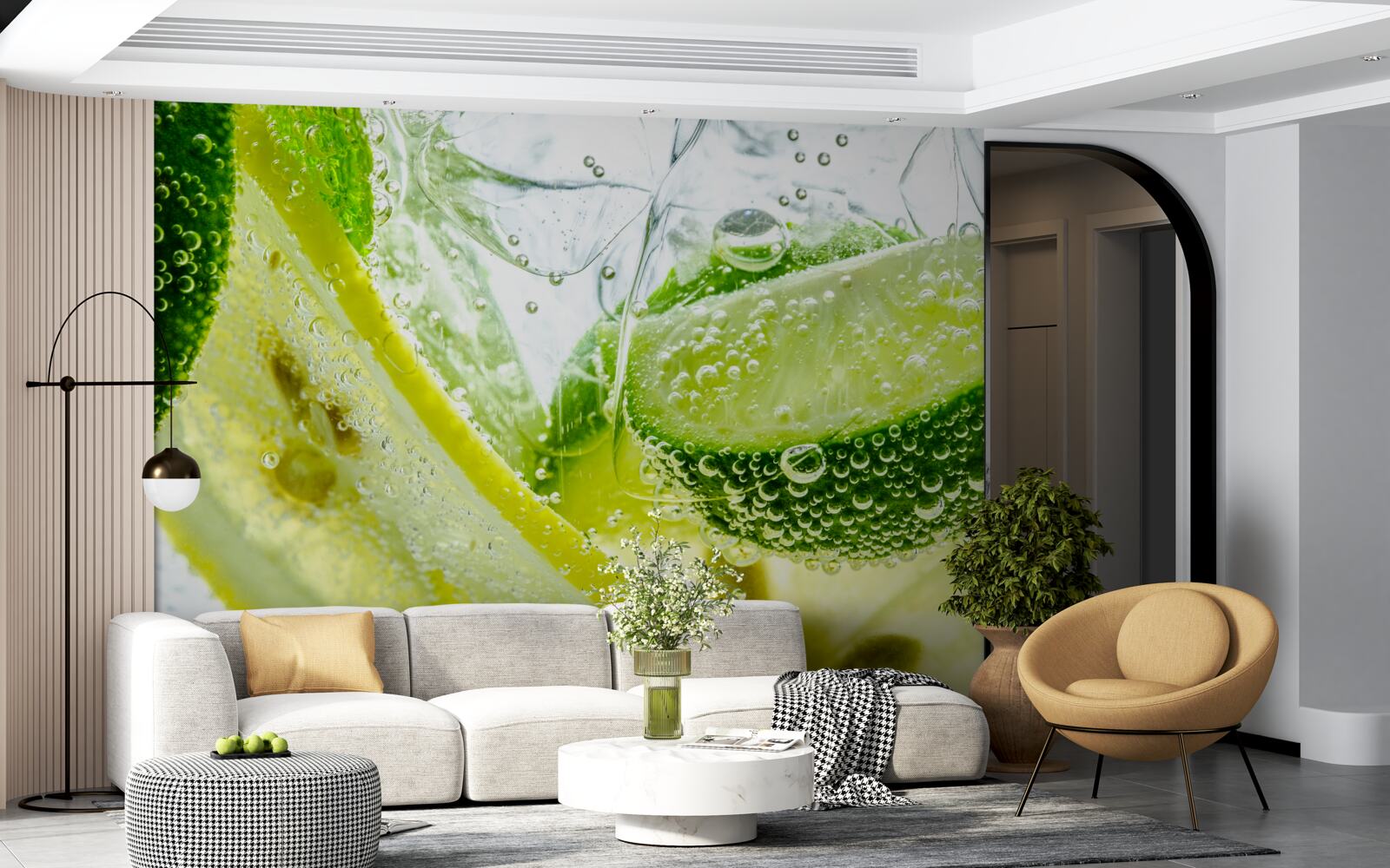 Fotobehang schijfjes citroen en limoen in een glas water