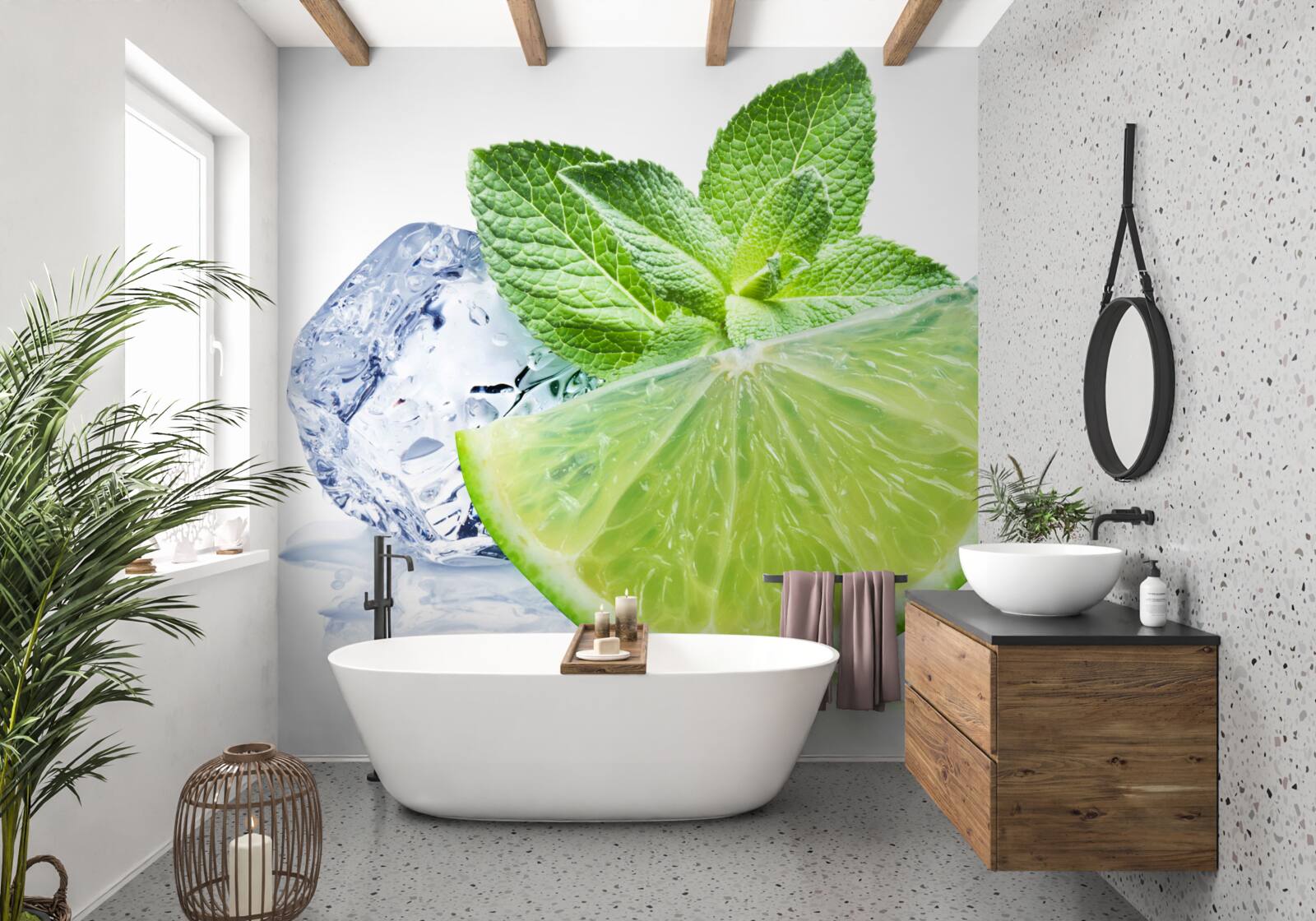 Fotobehang Cocktail met limoen en munt