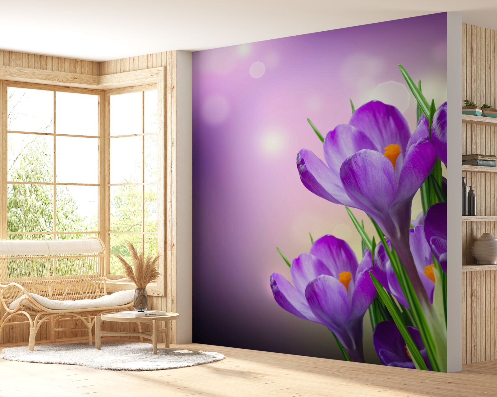 Fotobehang bij zonsopgang bloeien de irissen in een delicate paarse tint