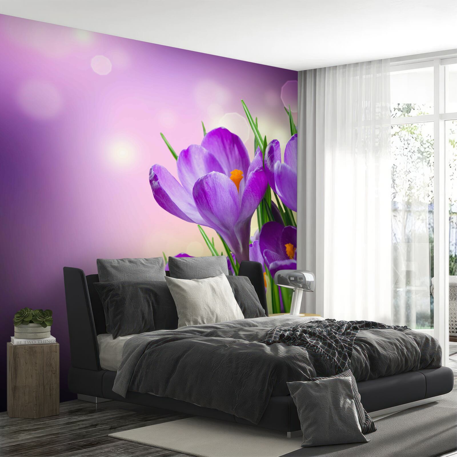 Fotobehang bij zonsopgang bloeien de irissen in een delicate paarse tint