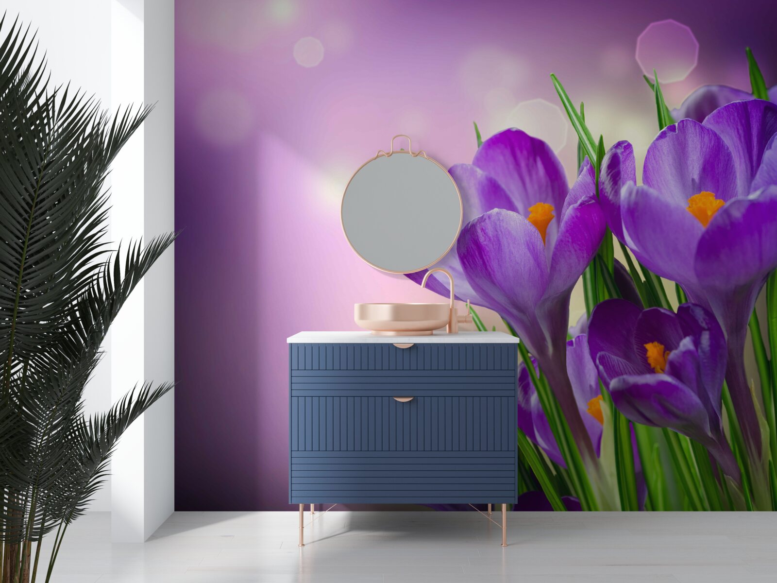 Fotobehang bij zonsopgang bloeien de irissen in een delicate paarse tint