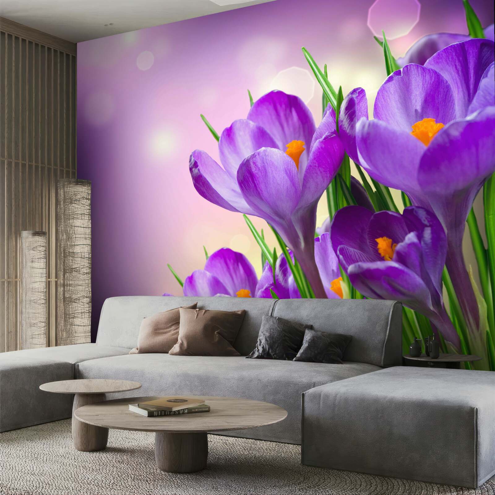 Fotobehang bij zonsopgang bloeien de irissen in een delicate paarse tint