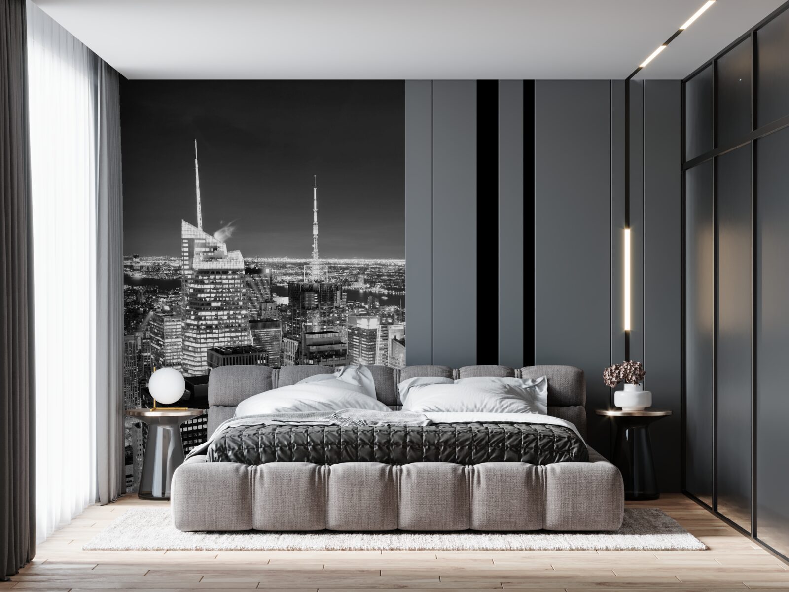 Fotobehang nachtelijke stad in zwart-wit