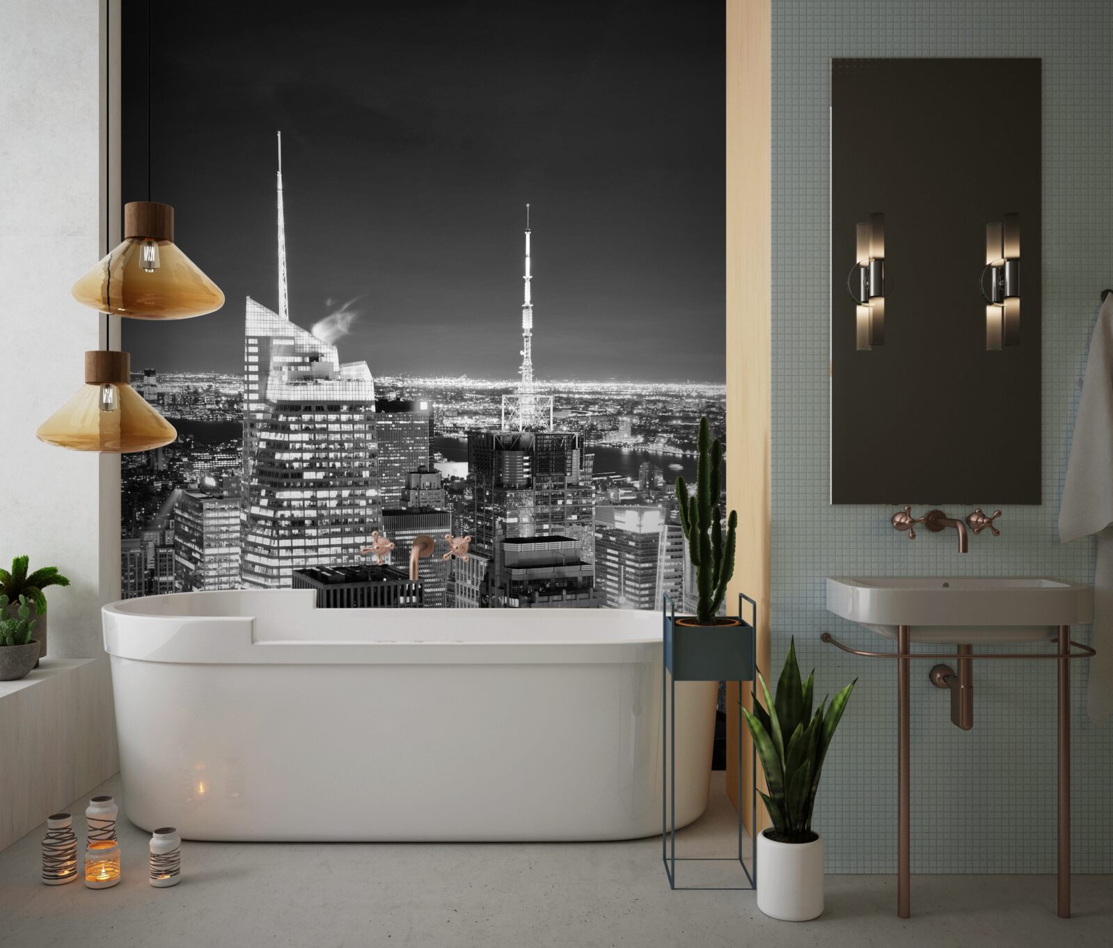 Fotobehang nachtelijke stad in zwart-wit