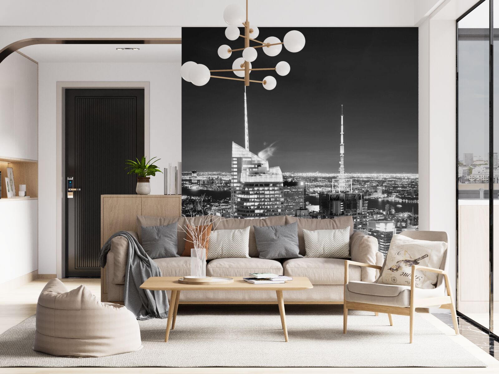 Fotobehang nachtelijke stad in zwart-wit