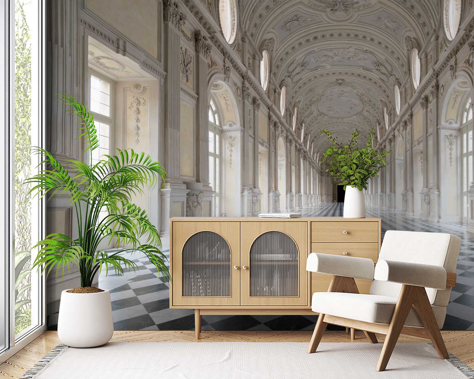 Fotobehang Tegels in mozaïekstijl in een met stenen beklede kamer