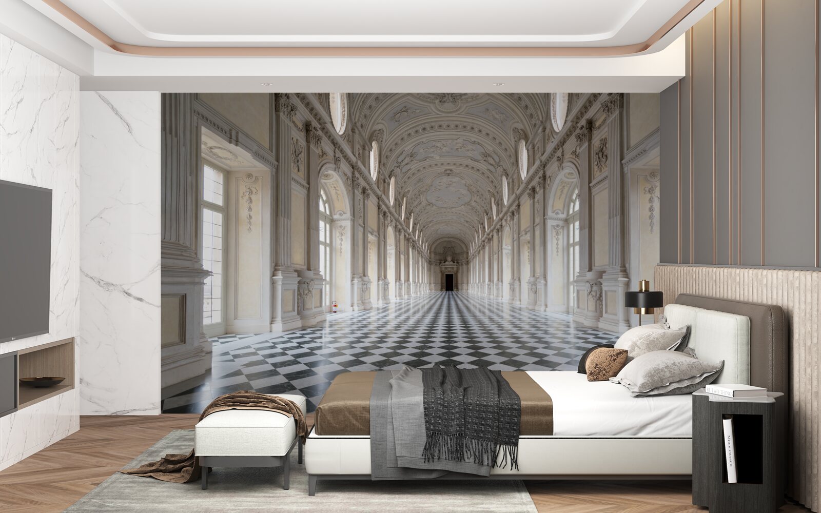 Fotobehang Tegels in mozaïekstijl in een met stenen beklede kamer