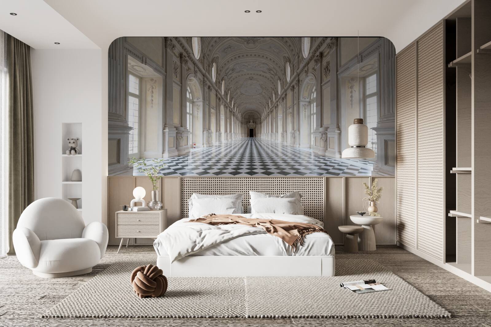 Fotobehang Tegels in mozaïekstijl in een met stenen beklede kamer