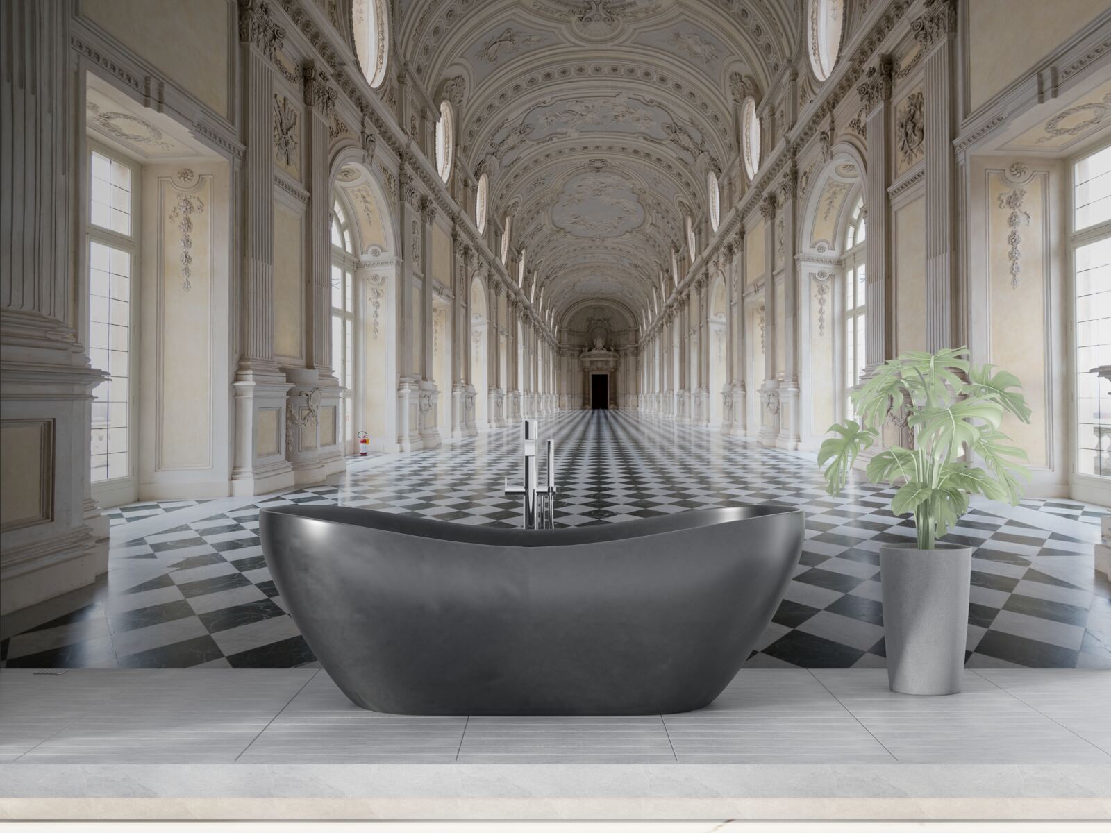 Fotobehang Tegels in mozaïekstijl in een met stenen beklede kamer