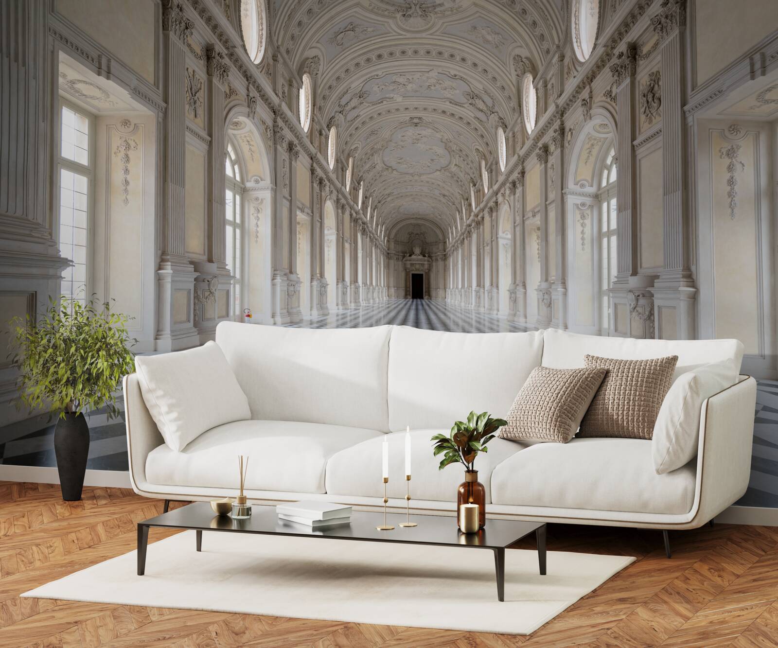 Fotobehang Tegels in mozaïekstijl in een met stenen beklede kamer