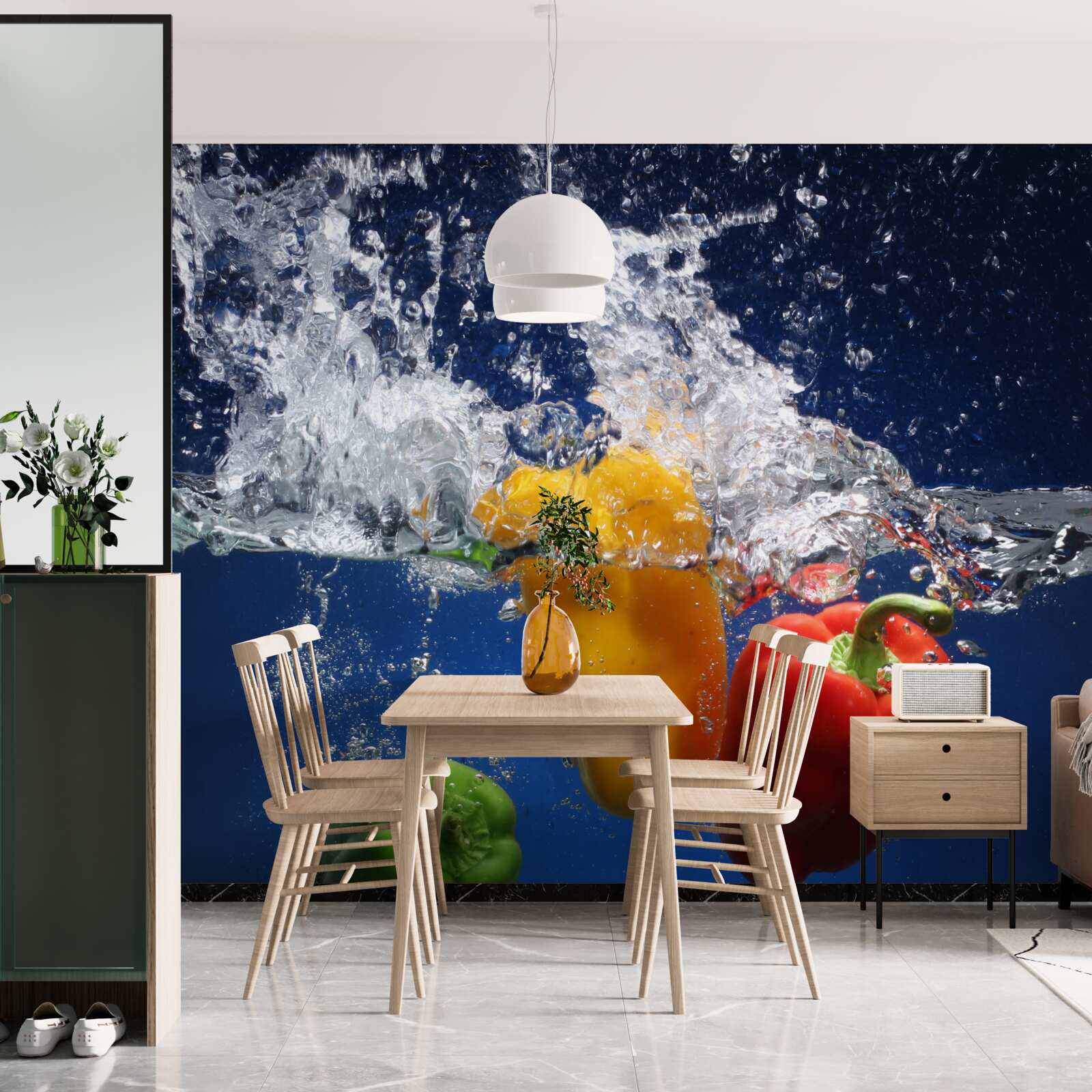 Fotobehang paprika's onder stromend water